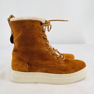 J/Slides Torrie Womens Ankle Boots Size 10 M Suede Faux Fur Lined Brown Tie Zip
